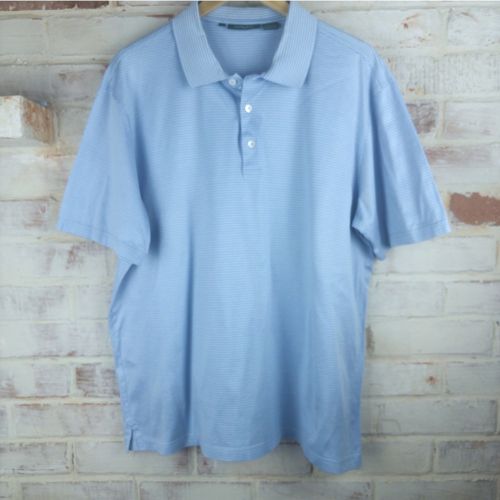 Bobby Jones Light Blue Striped Golf Polo Shirt Size XL 100% Cotton Preppy Golfer